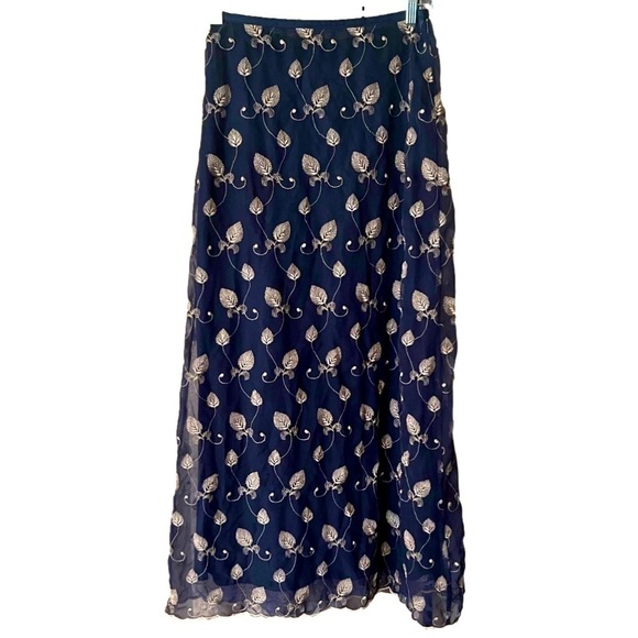 VINTAGE express navy skirt with tan embroidery sz 7/8 - Picture 1 of 7